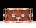 DW Collector's Series 7x14 Snare - Santos Rosewood, Natural Hard Satin Lacquer, 2 row Copper Hardware - side view
