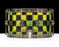 DW Collector's Acrylic 8x14 Snare -Blue and Black Checkers Custom Wrap - side view