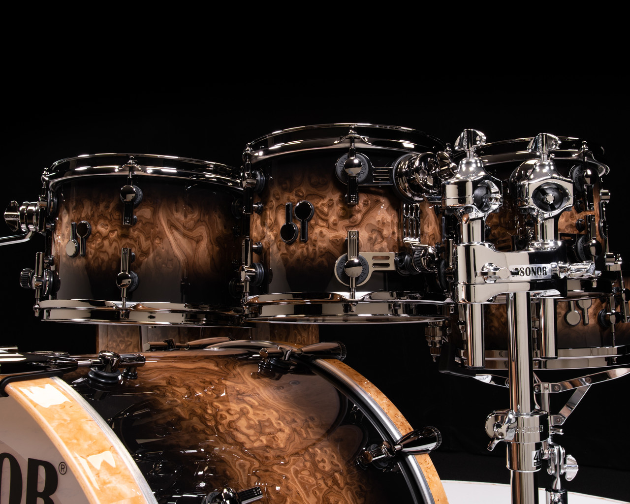 Sonor SQ2 7pc Beech Drum Set - Chocolate Burl High Gloss Black