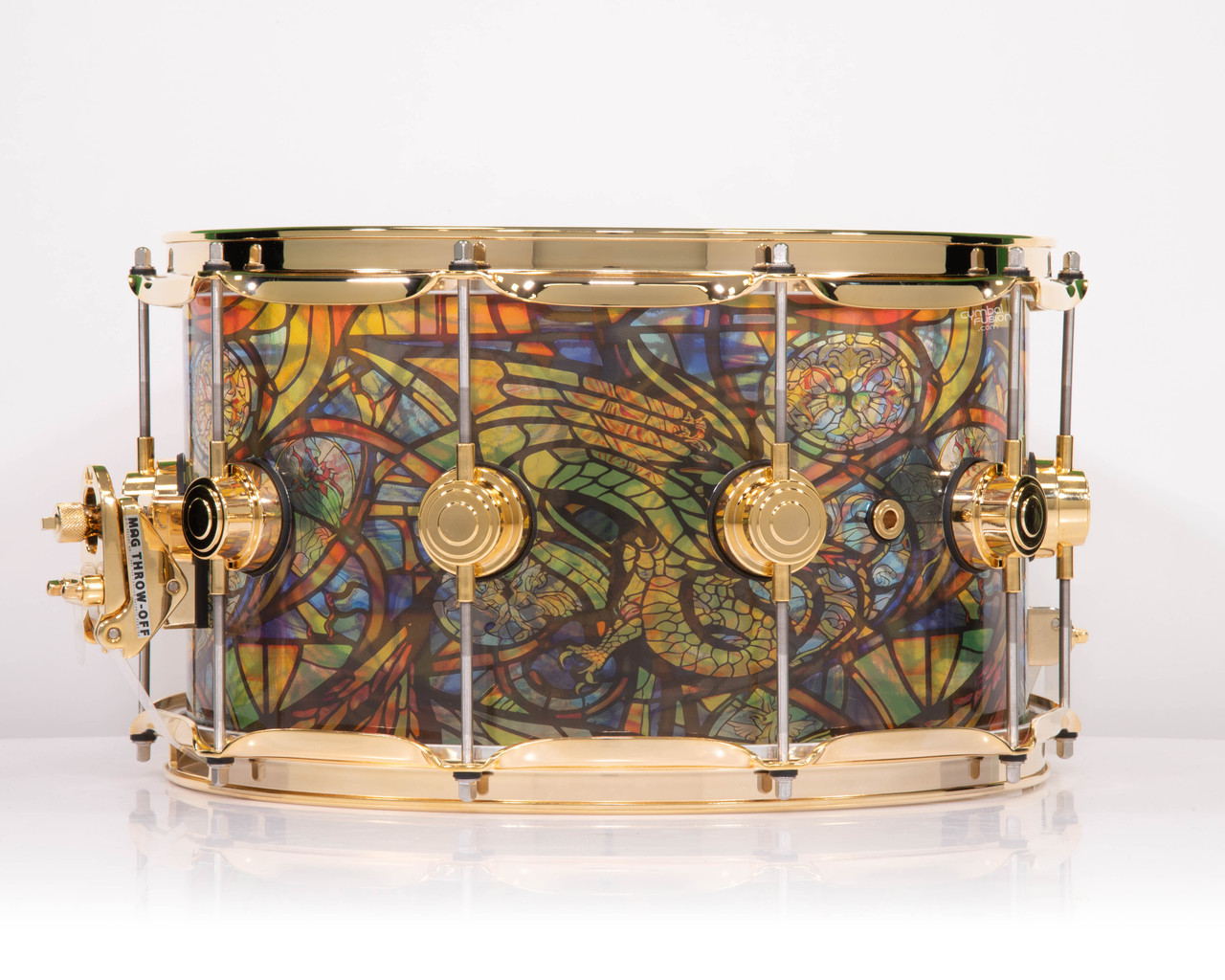 DW Collector's Stained Glass Dragon Acrylic 8x14 Snare - Gold