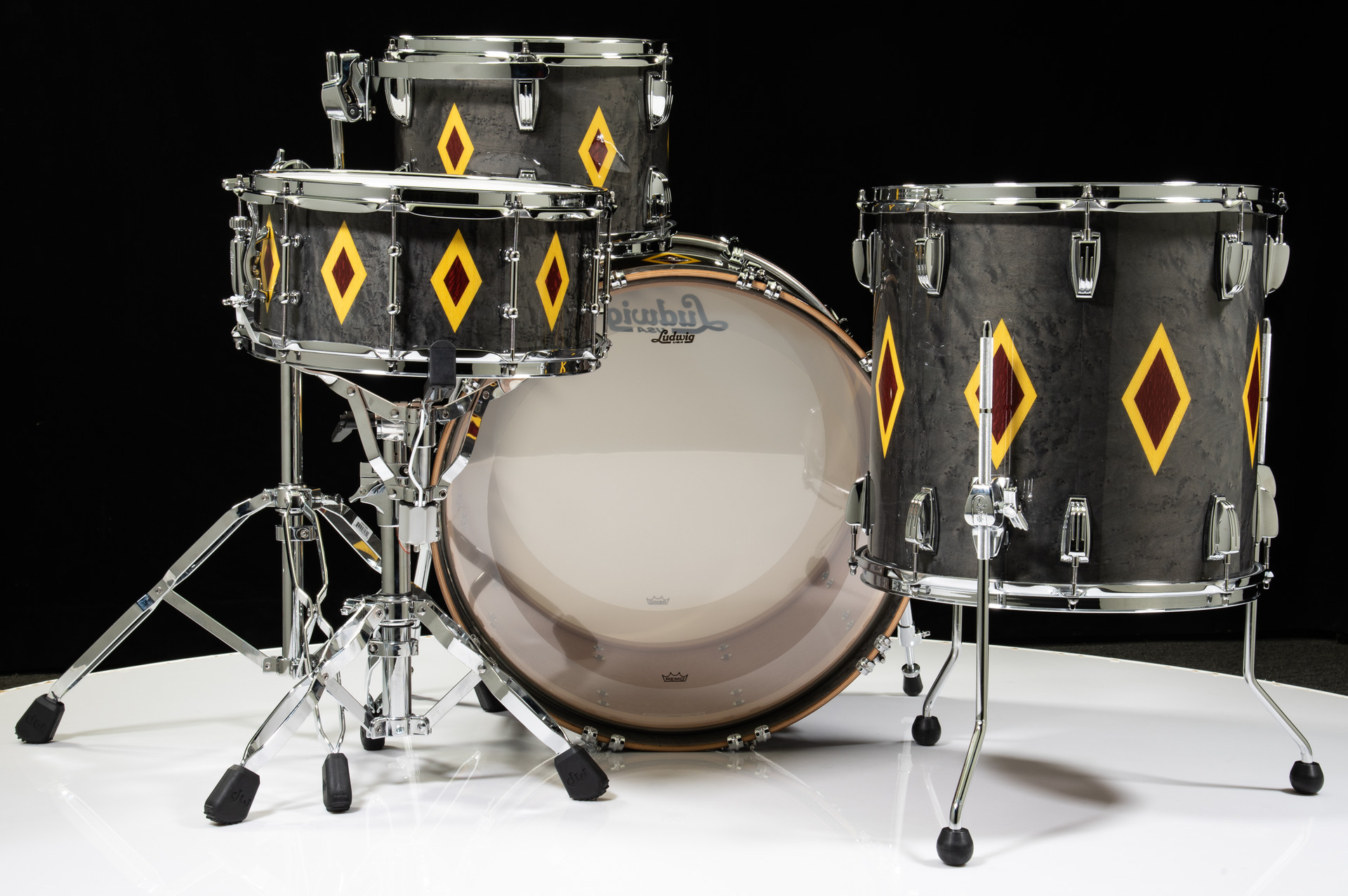 Ludwig Legacy Mahogany 4pc Shell Pack - Flash Diamond Inlay- Charcoal