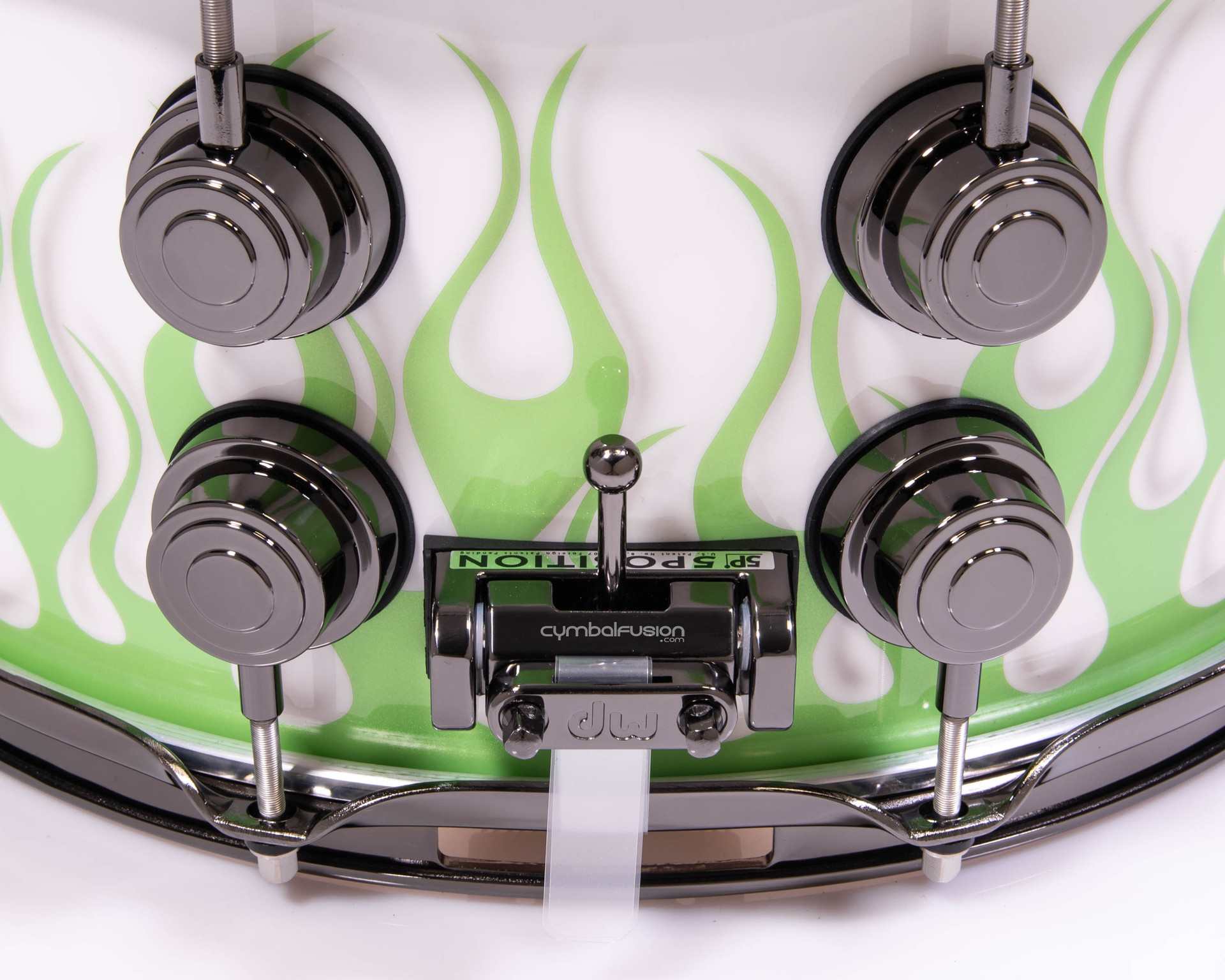 DW Collector's 7x14 Snare Tribal Lime Green Flames on Solid White