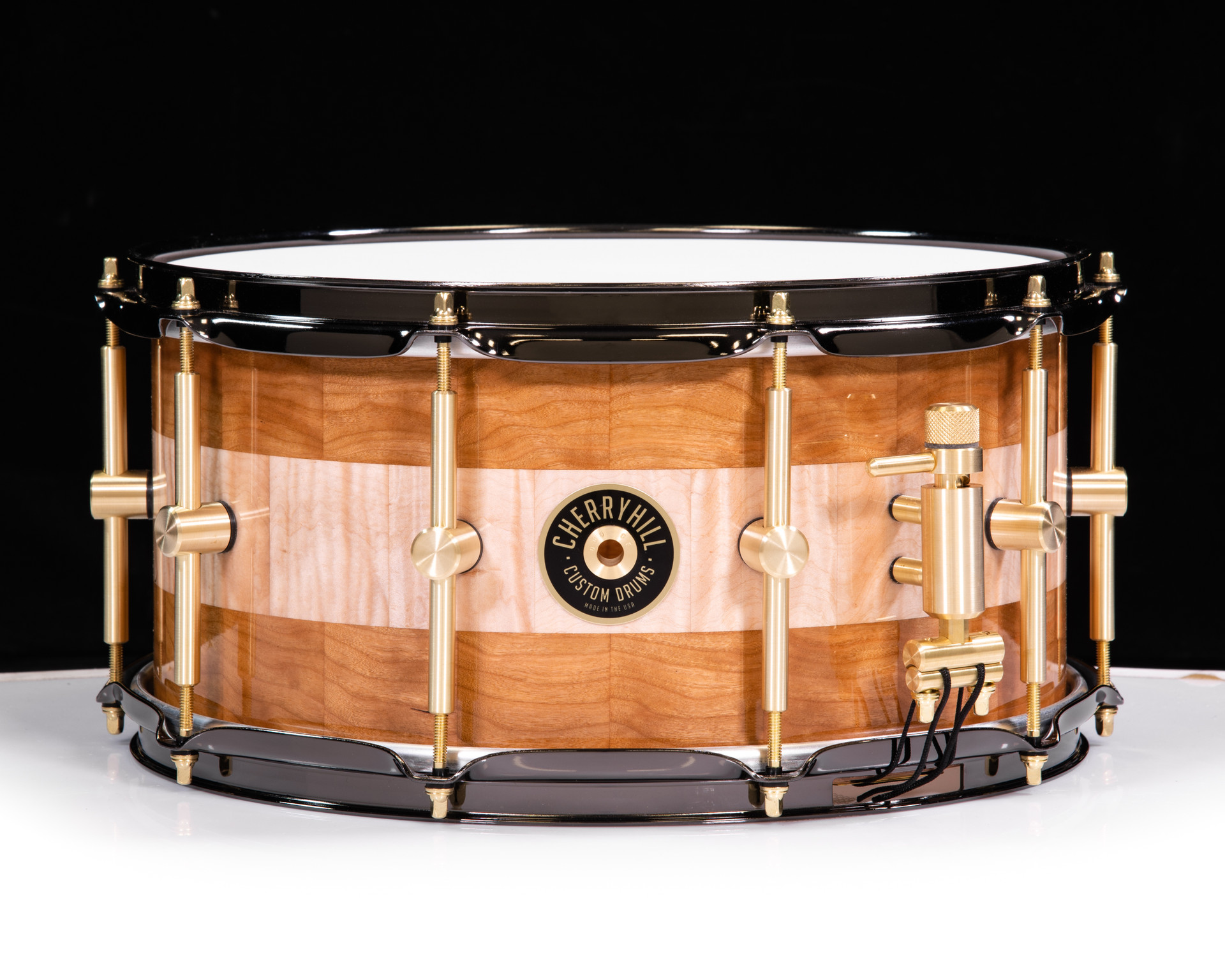 Cherry Hill Drums 14x7 Fiddleback Maple / Mottled Cherry w/Black