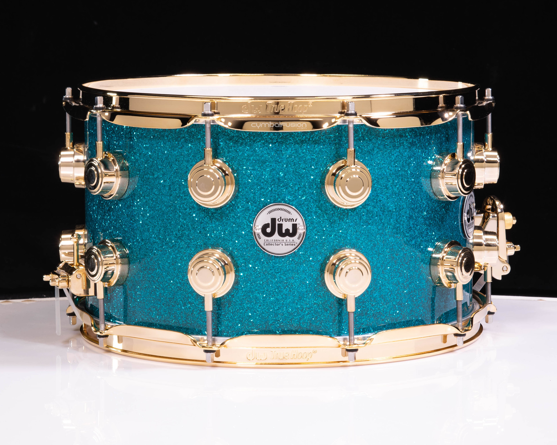 DW Collector's 8x14 SSC Maple Snare- Teal Glass - Gold Hardware