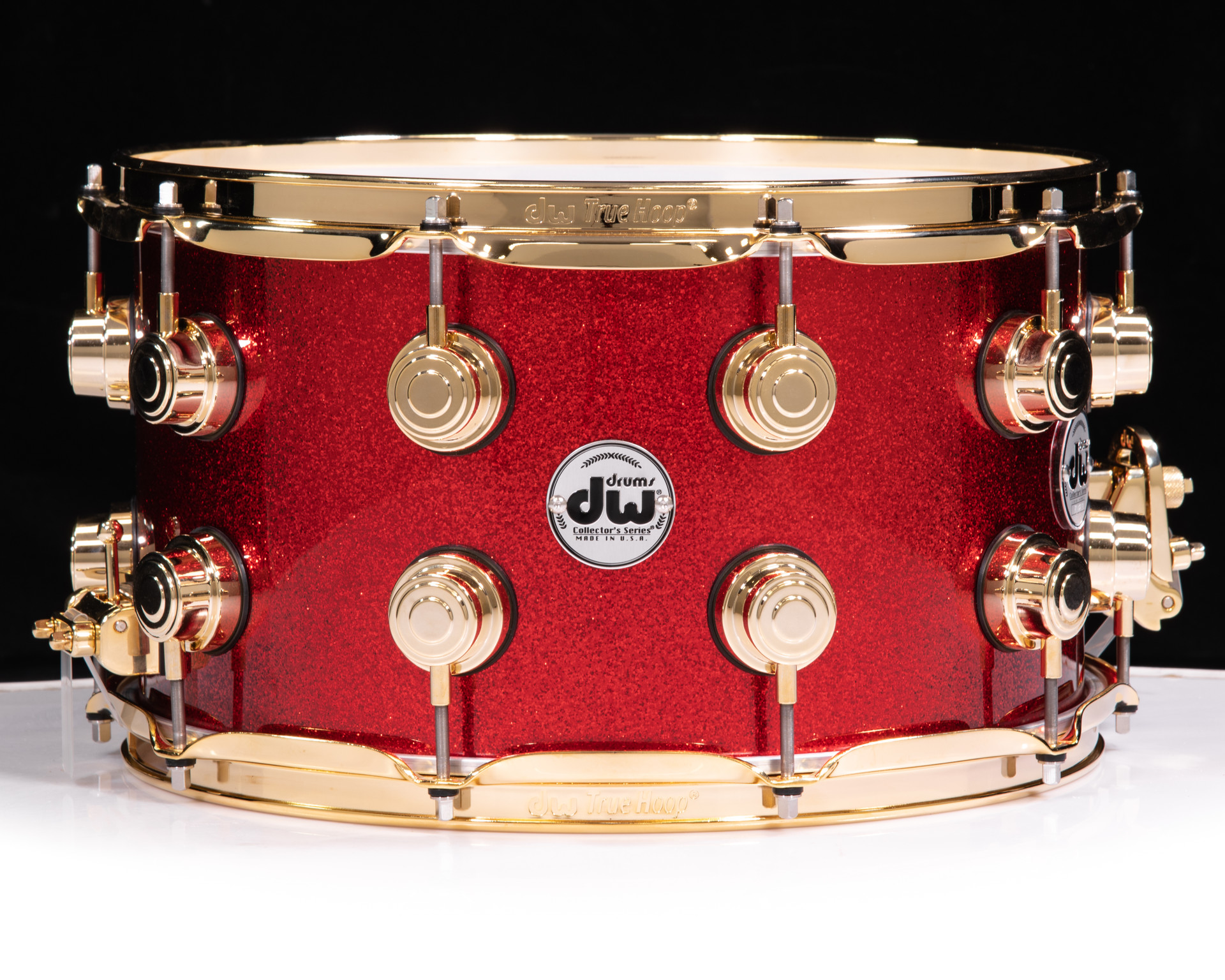 DW Collector's 8x14 10+6 Maple Snare - Red Sparkle Lacquer w/ Gold