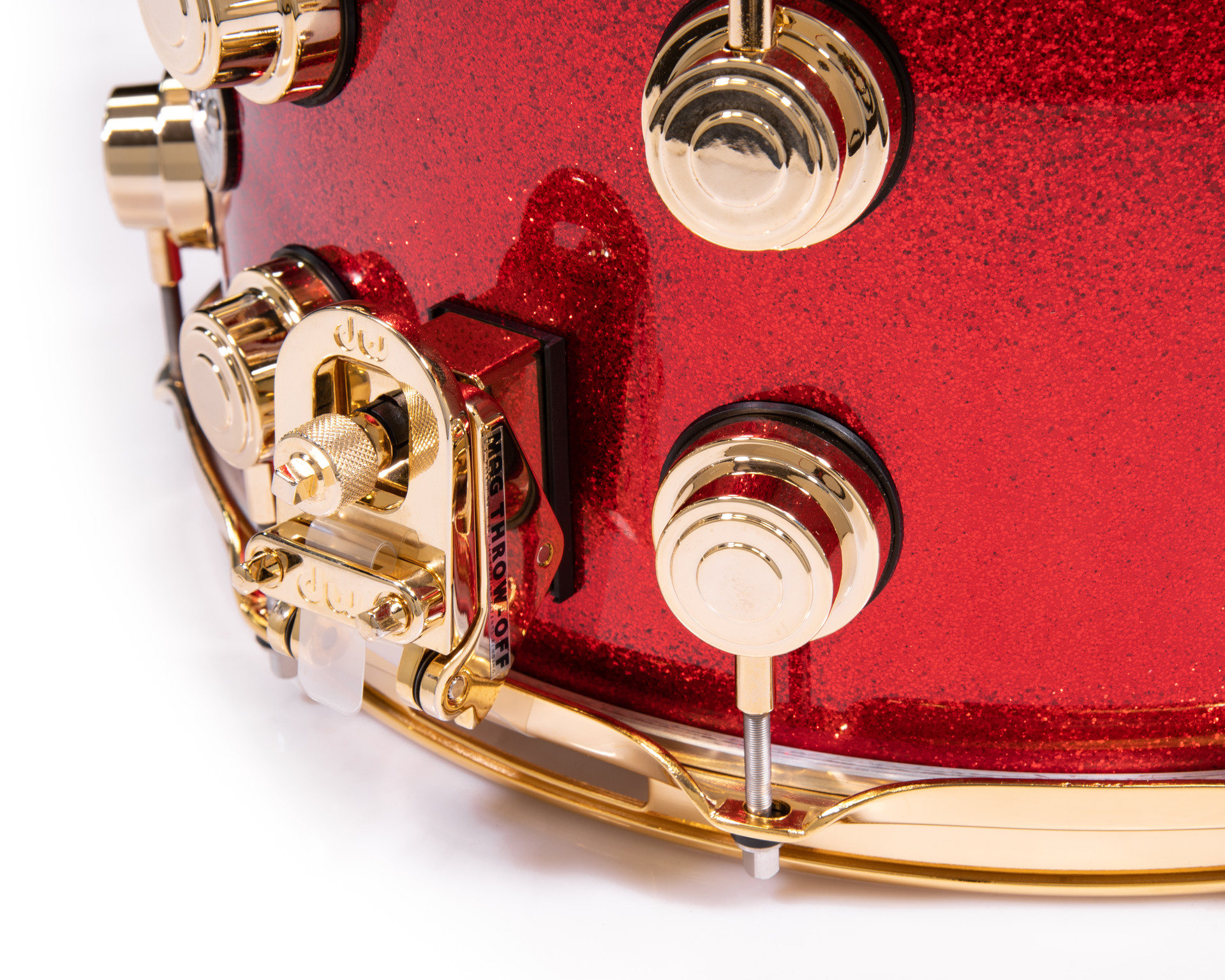 DW Collector's 8x14 10+6 Maple Snare - Red Sparkle Lacquer w/ Gold
