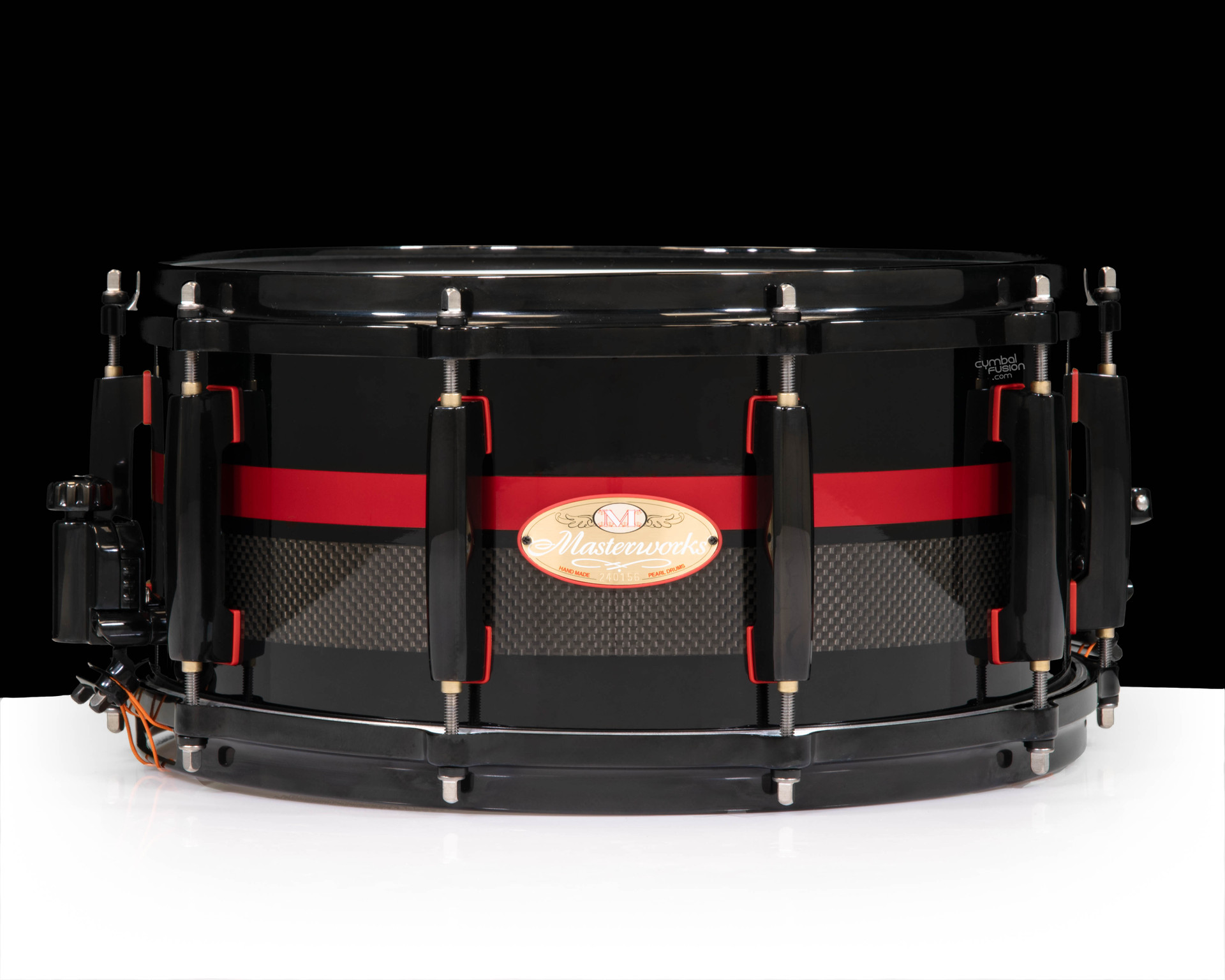 邦楽 crimson Pearl Masterworks 14x6.5 Artisan Snare Drum - Carbon Fiber w/ Red