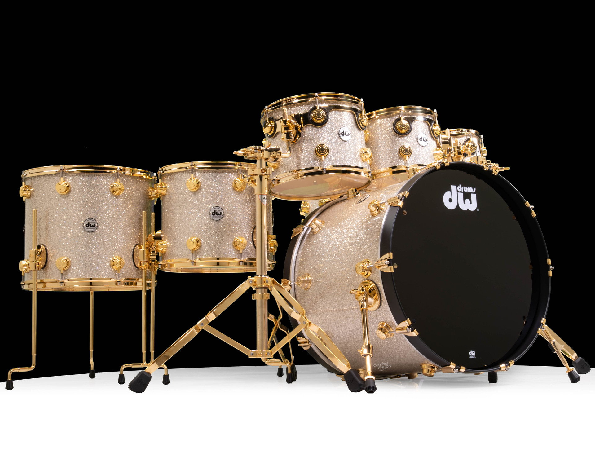 DW Collector's 7pc SSC Maple Broken Glass w/Gold - Black BD Hoops