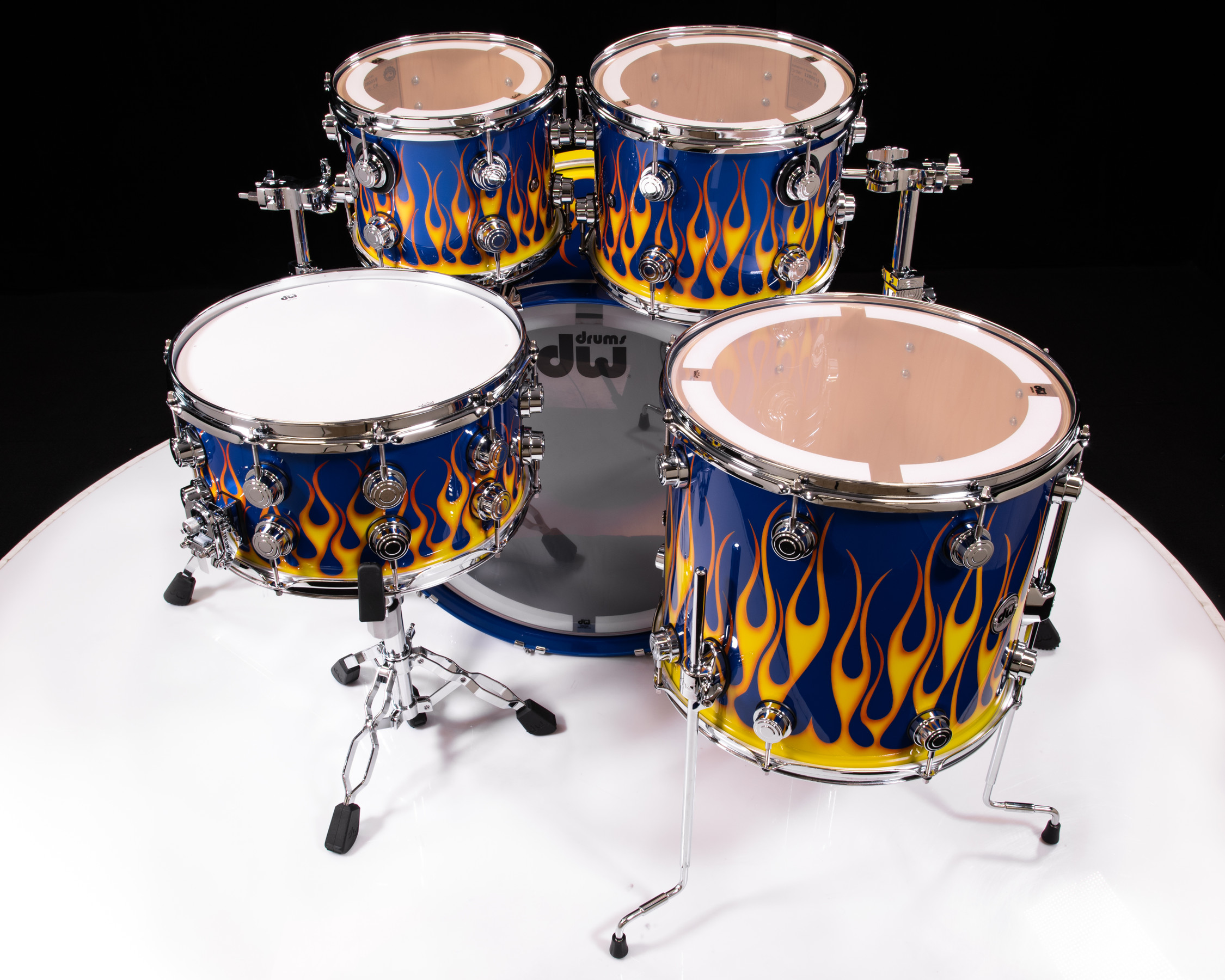 DW Collector's 5pc Maple Kit - Red Hot Rod Flames over Dark Blue