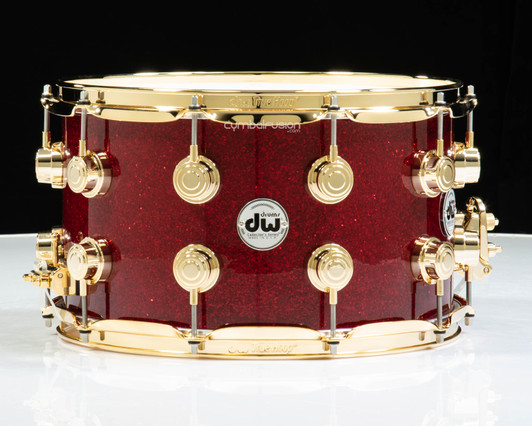 DW Collector's Series 8x14 VLT Snare - Ruby Glass w/ Gold HW