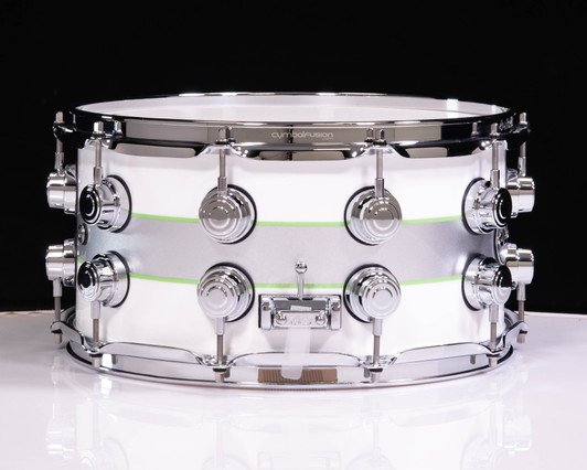 DW Collector's Series 7x14 Snare Drum Silver Stripe with Lime Edges