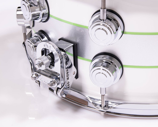 DW Collector's Series 7x14 Snare Drum Silver Stripe with Lime Edges