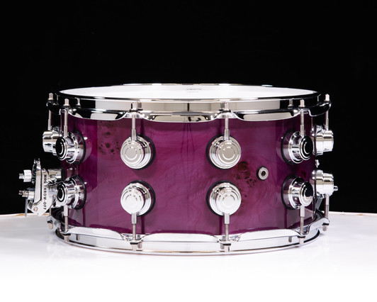 DW Collector's  7x14 Maple Snare - Transparent Lavender over Mapa Burl