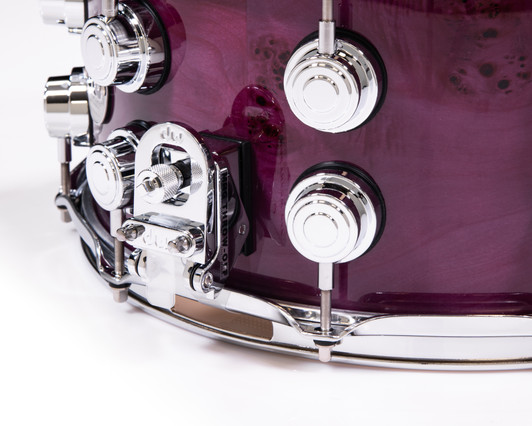 DW Collector's  7x14 Maple Snare - Transparent Lavender over Mapa Burl