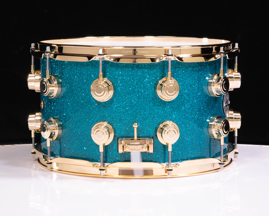 DW Collector's 8x14 SSC Maple Snare- Teal Glass - Gold Hardware