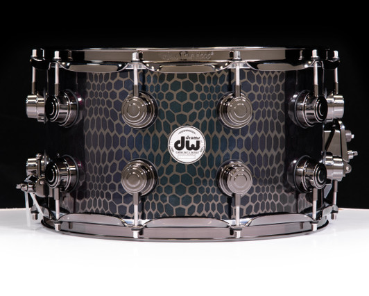 DW Collector's SSC Maple 8x14 Snare - Blue Glass w/Black Nickel HW