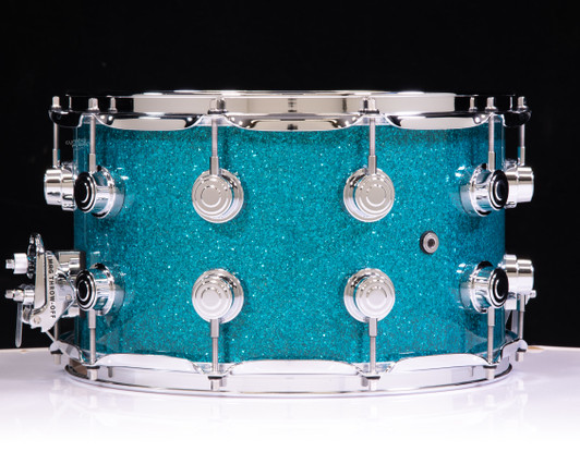 DW Collector's 8x14 SSC Maple Snare- Teal Glass - Gold Hardware