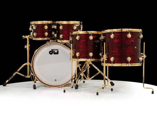 DW Collector's Maple/Mahogany 5pc Kit- Red Silk Onyx w/Gold Hardware