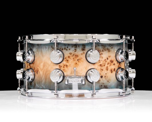 DW Collector's Series Mapa Burl Veneer 7x14 Snare Drum Royal Blue Burst