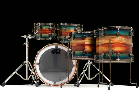 DW Collector's Series 5pc Sonicply Maple Kit - Natural to Quick Royal Blue Burst over Exotic Horizontal Padouk w/Black Nickel