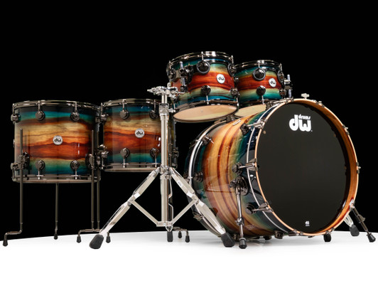 DW Collector's Series 5pc Sonicply Maple Kit - Natural to Quick Royal Blue Burst over Exotic Horizontal Padouk w/Black Nickel