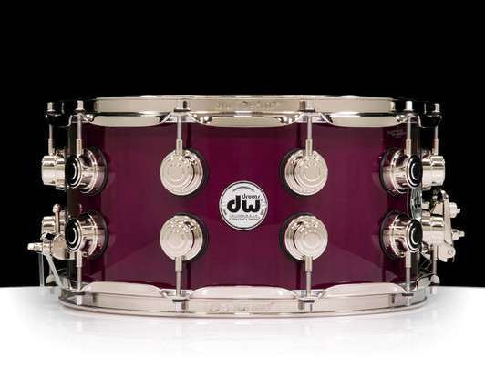 DW Collector's Series 7x14 Curly Maple on 12ply VLT Shell Ultra Violet front view