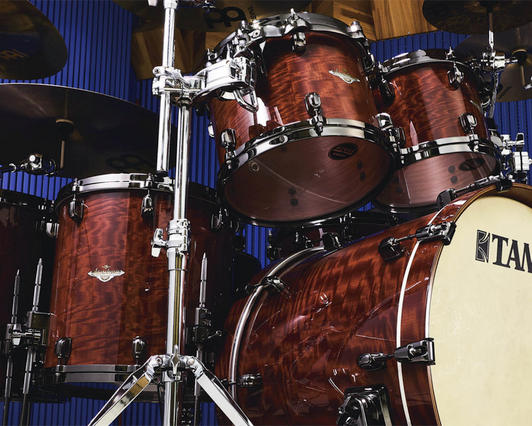 Tama Starclassic Bubinga Drum Kit - Figured African Cherry Outer Ply Limited Product side view