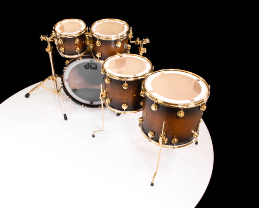 DW Collector's 5pc SSC Maple Kit - Honey to Ebony Satin Oil Burst with Gold top view