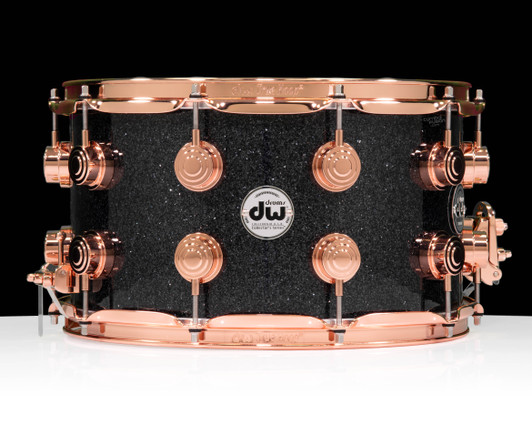 DW Collector's SSC Maple 8x14 Snare Drum - Black Ice - Copper HW front view