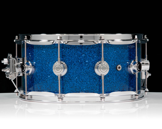 DW Collector’s Series 6.5x14 SSC Maple Snare Drum – Blue Glass w/ Chrome Hardware  back view