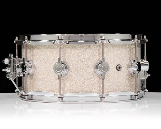 DW Collector’s Series 6.5x14 SSC Maple Snare Drum – Broken Glass w/ Chrome Hardware back view