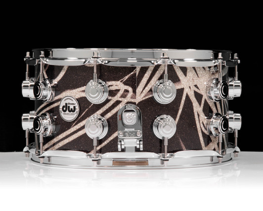 DW Collector's 7x14 Maple SSC Snare Drum - Smoke Glass Contrails w/Chrome HW side view