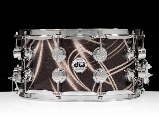 DW Collector's 7x14 Maple SSC Snare Drum - Smoke Glass Contrails w/Chrome HW front view