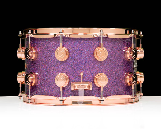 DW Collector's SSC Maple 8x14 Snare Drum - Purple Drift - Copper HW side view