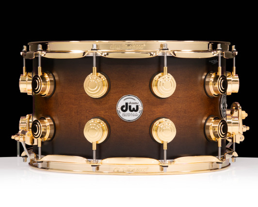 DW Collector's Maple SSC Maple 8x14 Snare Drum - Honey to Ebony SS Burst front view
