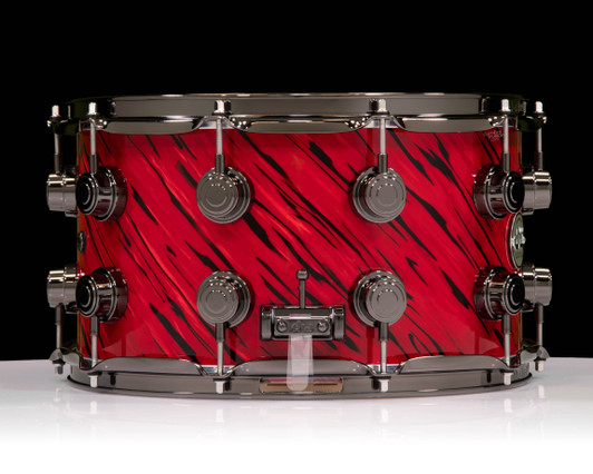 DW Collector's SonicPly 8x14 Snare - Twisted Red Lava with Black Nickel side view