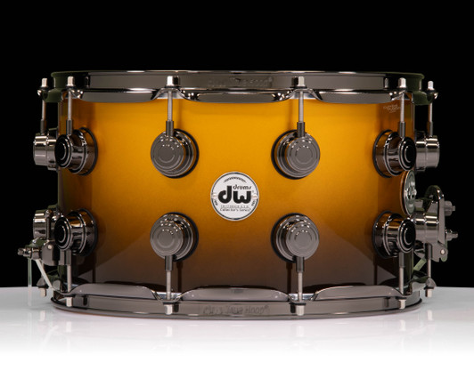 DW Collector's 8x14 SSC Maple Snare - Vegas Gold to Piano Black Fade w/Black Nickel front view