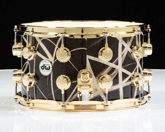DW Collector's SonicPly 7x14 Snare - Smoke Glass Contrails Gold Hardware side view