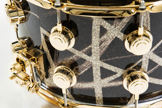 DW Collector's SonicPly 7x14 Snare - Smoke Glass Contrails Gold Hardware closeup view