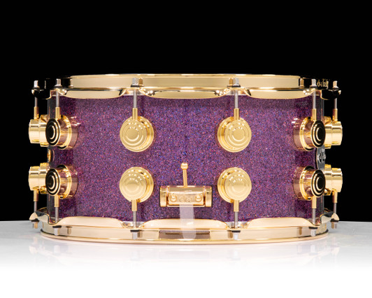 DW Collector's SSC Maple Snare Drum 7x14 Gold Double Row Lugs - Purple Drift side view