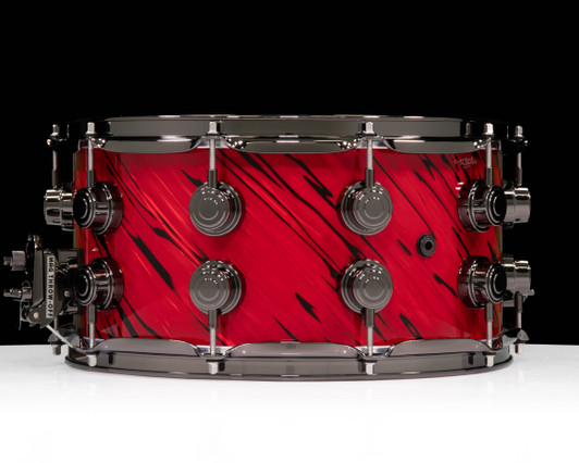 DW Collector's Series SonicPly 7x14 Double Row Snare Drum - Red Lava with Black Nickel back view
