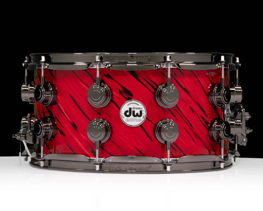 DW Collector's Series SonicPly 7x14 Double Row Snare Drum - Red Lava with Black Nickel front view