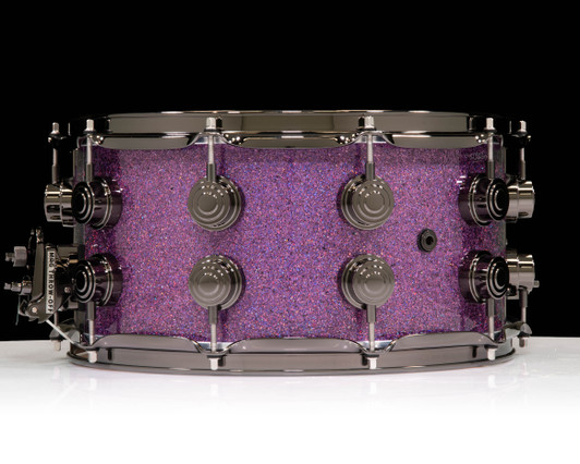 DW Collector's SSC Maple Snare Drum 7x14 Black Nickel Double Row Lugs - Purple Drift back view