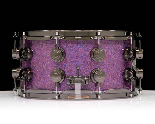 DW Collector's SSC Maple Snare Drum 7x14 Black Nickel Double Row Lugs - Purple Drift side view
