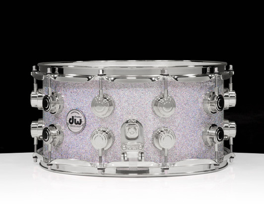DW Collector's Series SSC Maple 7x14 Snare Drum - Diamond Nebula with Chrome Hardware side view