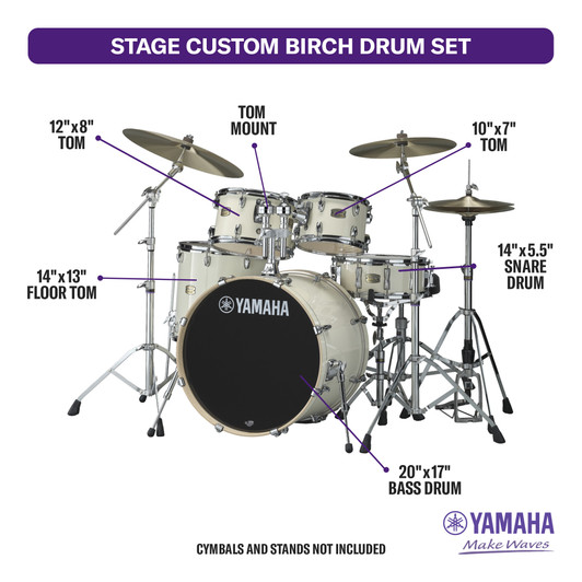 Used Yamaha Stage Custom Shell Pack Configurations 5pc w/20 BD Natural Wood Natural Wood 5pc w/20 BD product image