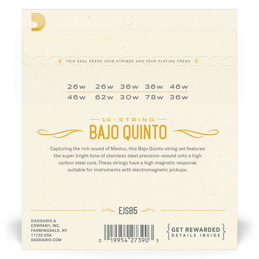 D'Addario EJS85 Bajo Quinto Stainless Steel Strings product image