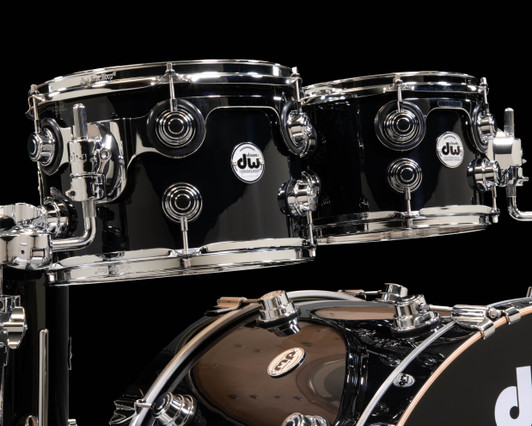 DW Collector's SSC Maple 5pc - Gloss Black Chrome Hardware closeup