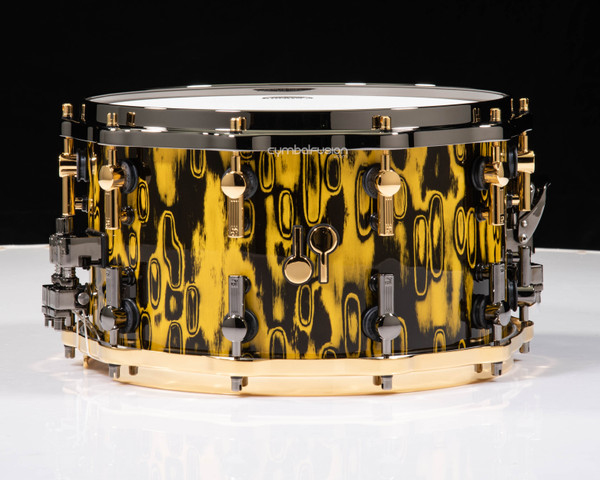 Sonor SQ2 14x8 Beech Snare Drum - Yellow Tribal - Tiger Interior