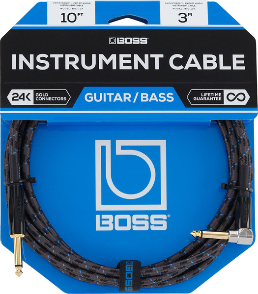 Roland/Boss 10ft / 3m Instrument Cable, Angled/Straight 1/4 jack